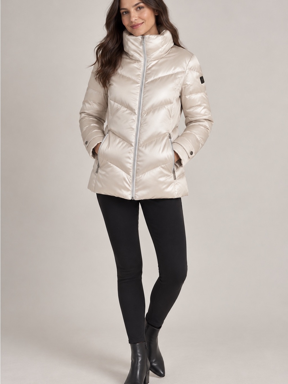 ZeroXposur Women's Ivory Puff Jacket with High Collar